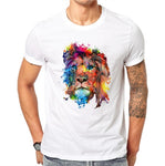 100% Cotton Colorful Lion Design Men T Shirts Summer Fashion Short Sleeve Casual White Tops Animal Printed T-Shirt Cool Tee