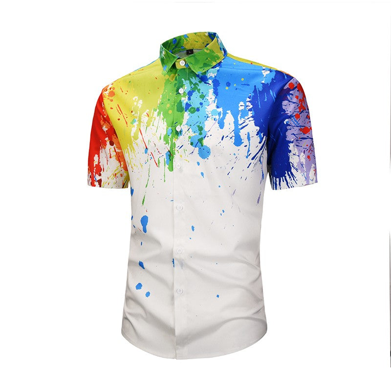 Men's Summer Flow Ink Printed Shirts Fashion Leisure Street Youth Large Shirts New Style