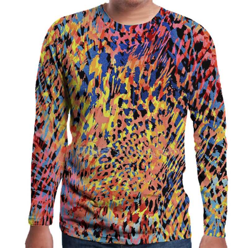 Stylish Muscle Tee Colorful Leopard Mens T-Shirts Long Sleeve Autumn T Shirts Fashion Slim Fit Hiphop Tops Camisas Hombre